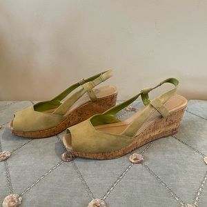 Green Easy Spirit Cork Wedge Platform Sandals